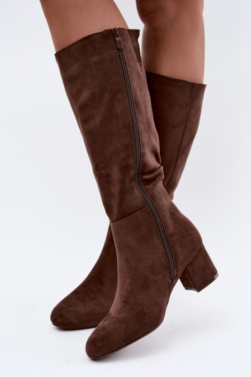 Stivali lunghi da donna foderati con tacco S.Barski HY62-8131 marrone