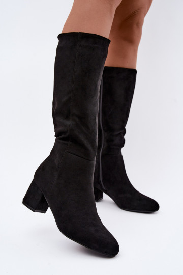 Stivali lunghi da donna foderati con tacco S.Barski HY62-8131 nero