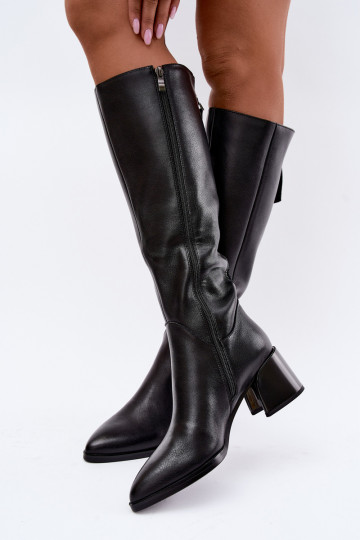 Stivali lunghi in pelle da donna foderati con tacco D&A JC62-1069 nero 2