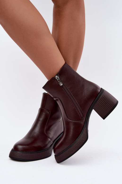 Stivaletti in pelle foderati con tacco D&A CR62-3369 bordeaux