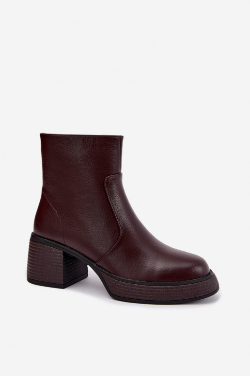 Stivaletti in pelle foderati con tacco D&A CR62-3369 bordeaux