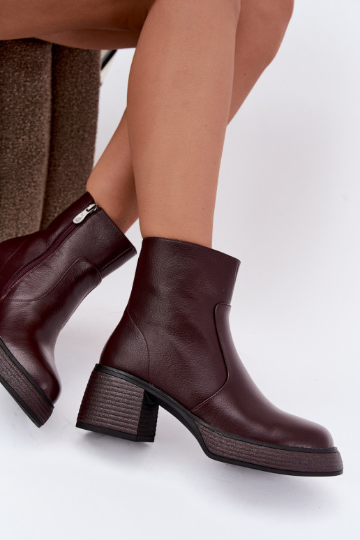 Stivaletti in pelle foderati con tacco D&A CR62-3369 bordeaux