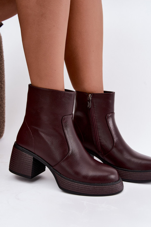 Stivaletti in pelle foderati con tacco D&A CR62-3369 bordeaux