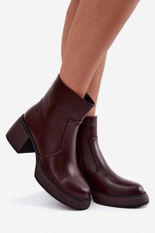 Stivaletti in pelle foderati con tacco D&A CR62-3369 bordeaux