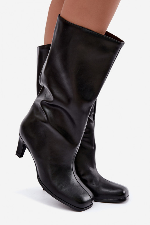 Stivali lunghi slip-on con tacco neri Caldira