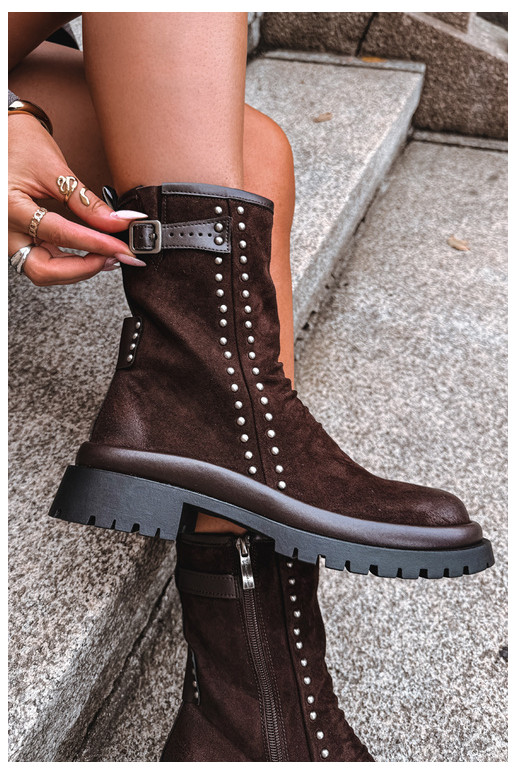 Stivaletti caldi in suede sintetico con fibbie in cioccolato Tai turiciejka K7727-02