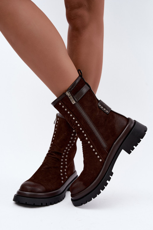 Stivaletti caldi in suede sintetico con fibbie in cioccolato Tai turiciejka K7727-02