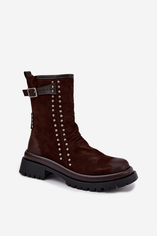 Stivaletti caldi in suede sintetico con fibbie in cioccolato Tai turiciejka K7727-02
