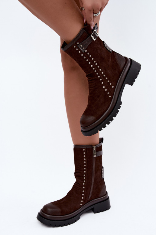 Stivaletti caldi in suede sintetico con fibbie in cioccolato Tai turiciejka K7727-02