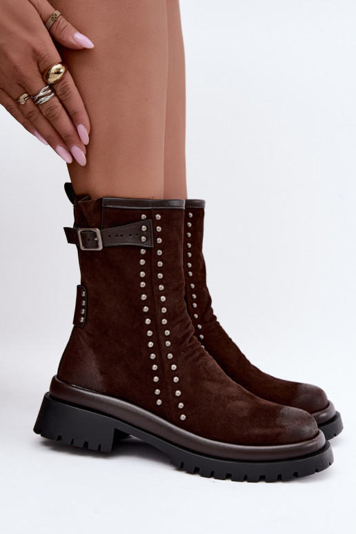 Stivaletti caldi in suede sintetico con fibbie in cioccolato Tai turiciejka K7727-02