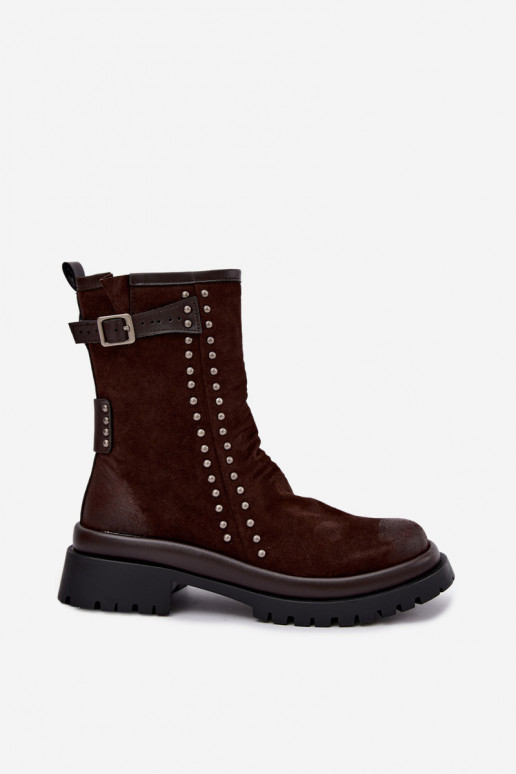 Stivaletti caldi in suede sintetico con fibbie in cioccolato Tai turiciejka K7727-02