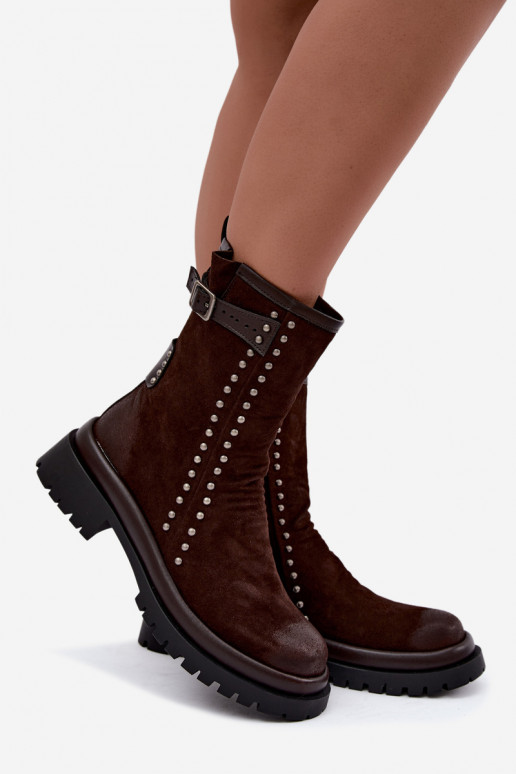 Stivaletti caldi in suede sintetico con fibbie in cioccolato Tai turiciejka K7727-02