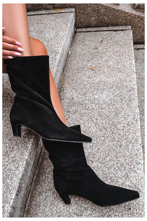 Scarpe calde slip-on in suede sintetico con tacchi in nero Tai turiciejka K7791-01