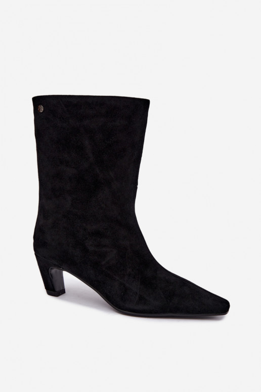 Scarpe calde slip-on in suede sintetico con tacchi in nero Tai turiciejka K7791-01