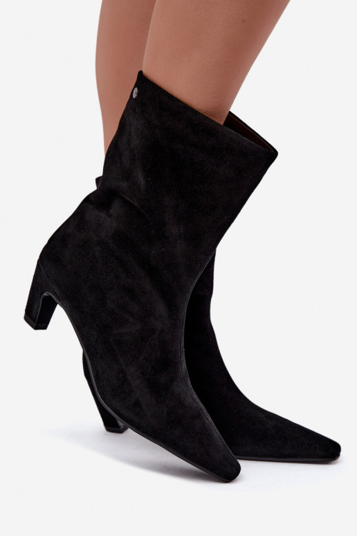 Scarpe calde slip-on in suede sintetico con tacchi in nero Tai turiciejka K7791-01