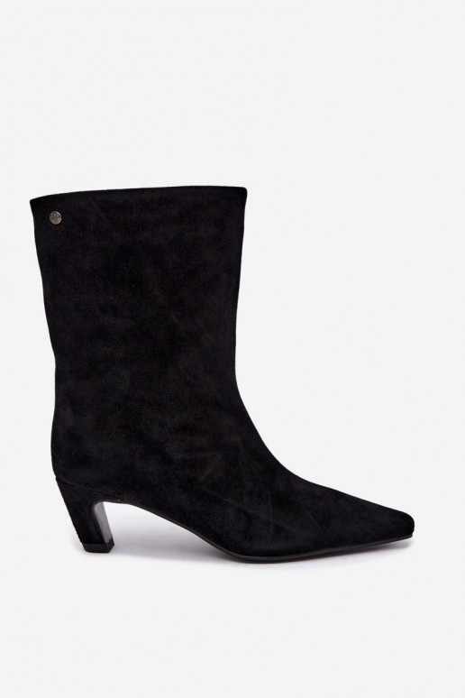 Scarpe calde slip-on in suede sintetico con tacchi in nero Tai turiciejka K7791-01