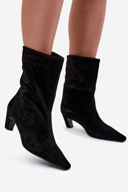 Scarpe calde slip-on in suede sintetico con tacchi in nero Tai turiciejka K7791-01