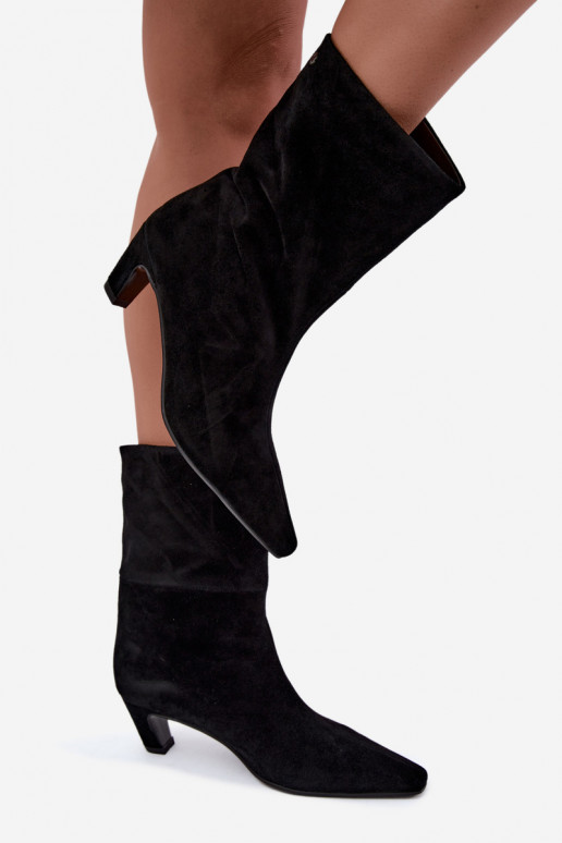 Scarpe calde slip-on in suede sintetico con tacchi in nero Tai turiciejka K7791-01
