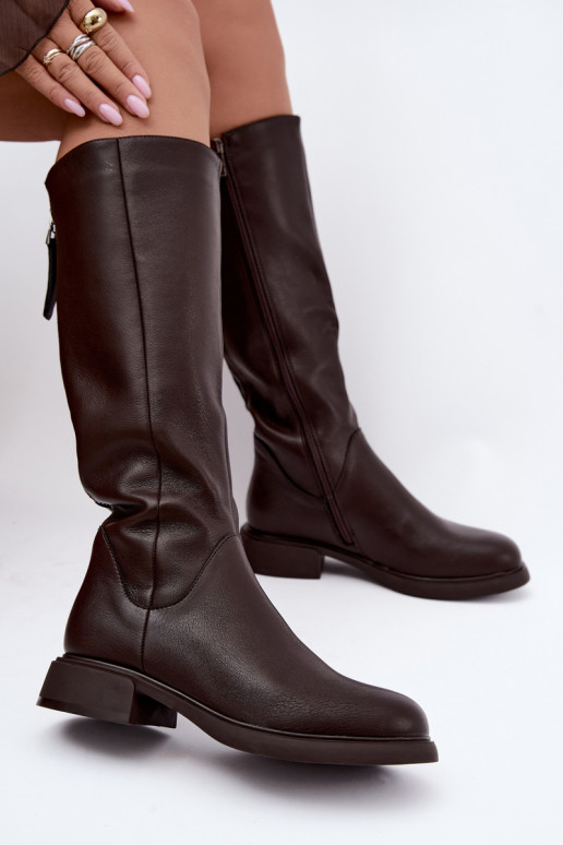 stivali alti da donna con tacchi larghi isolati D&A JC62-1036 color cioccolato