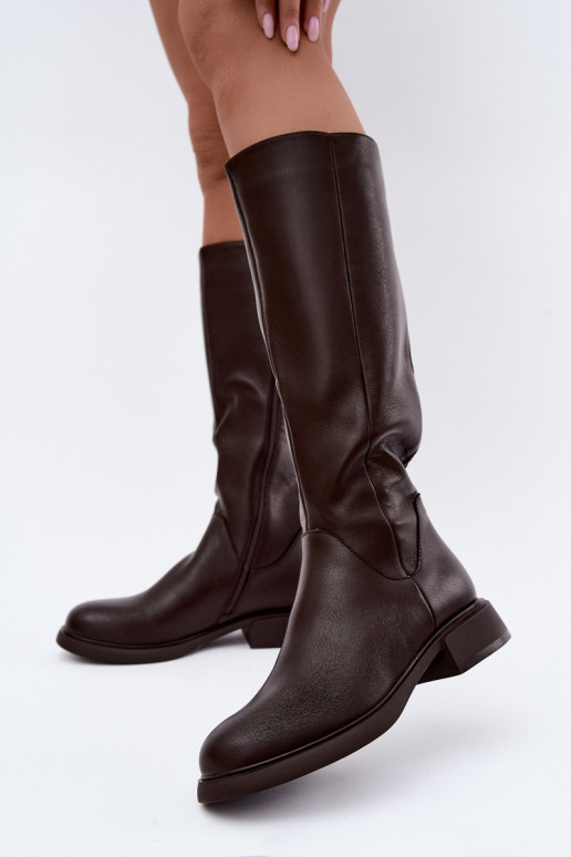 stivali alti da donna con tacchi larghi isolati D&A JC62-1036 color cioccolato