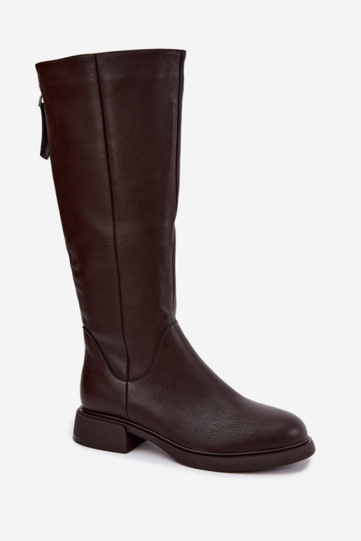 stivali alti da donna con tacchi larghi isolati D&A JC62-1036 color cioccolato