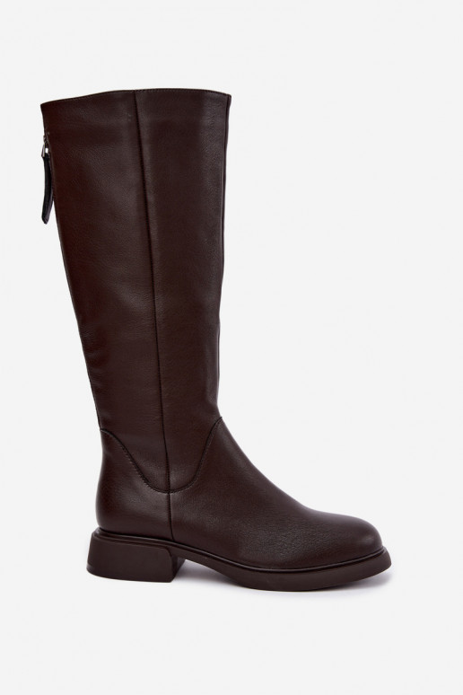 stivali alti da donna con tacchi larghi isolati D&A JC62-1036 color cioccolato