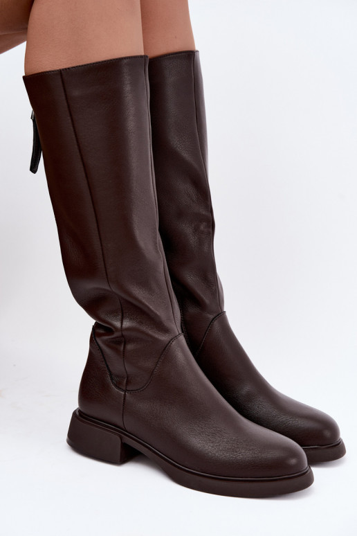 stivali alti da donna con tacchi larghi isolati D&A JC62-1036 color cioccolato