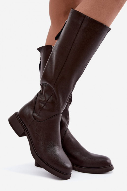 stivali alti da donna con tacchi larghi isolati D&A JC62-1036 color cioccolato