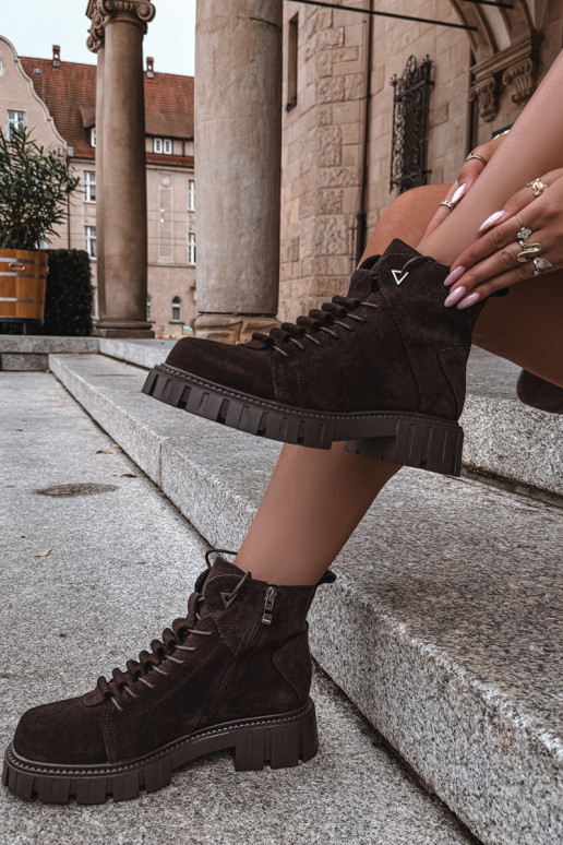 scarpe in suede da donna con piattaforma D&A JC62-1045 color cioccolato