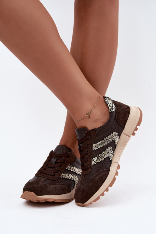 Sneakers da donna in suede sintetico color cioccolato D&A GR62-6015