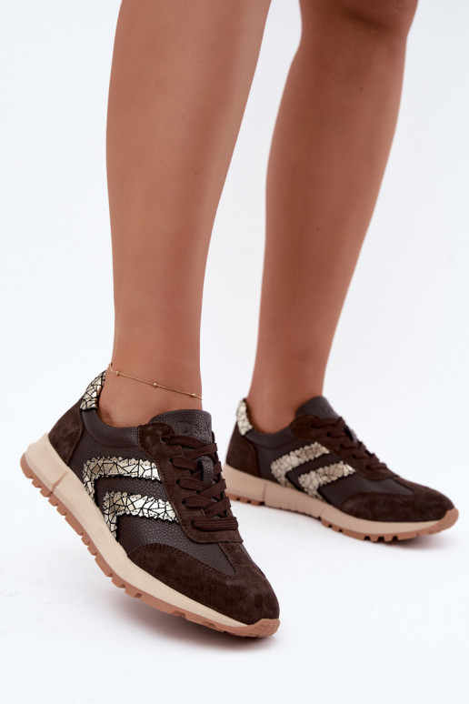 Sneakers da donna in suede sintetico color cioccolato D&A GR62-6015