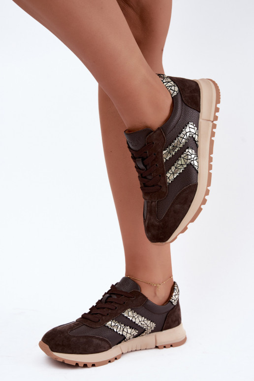 Sneakers da donna in suede sintetico color cioccolato D&A GR62-6015
