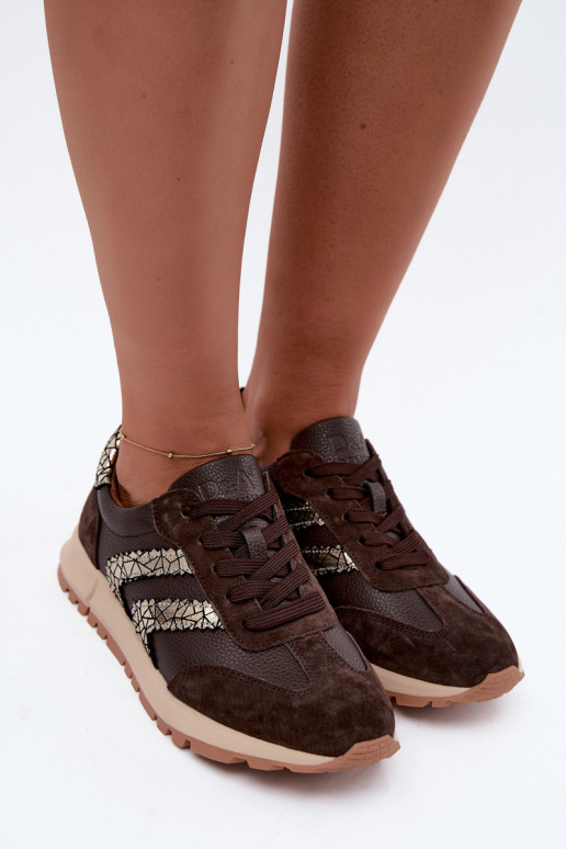 Sneakers da donna in suede sintetico color cioccolato D&A GR62-6015