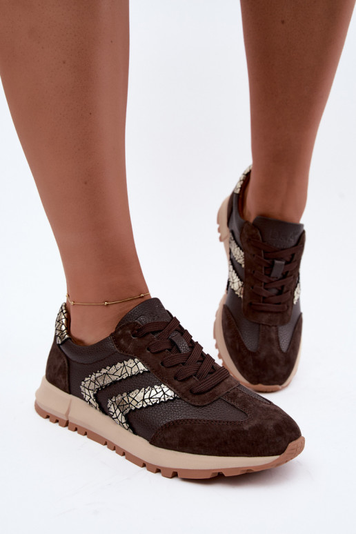 Sneakers da donna in suede sintetico color cioccolato D&A GR62-6015