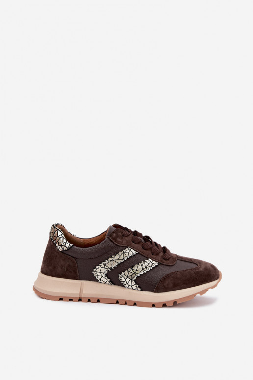 Sneakers da donna in suede sintetico color cioccolato D&A GR62-6015