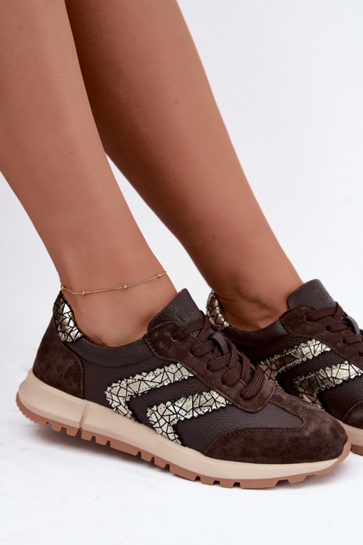 Sneakers da donna in suede sintetico color cioccolato D&A GR62-6015