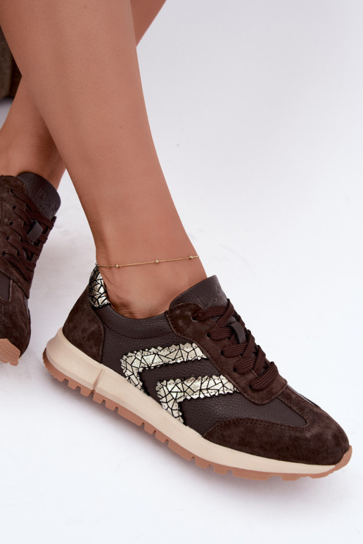 Sneakers da donna in suede sintetico color cioccolato D&A GR62-6015