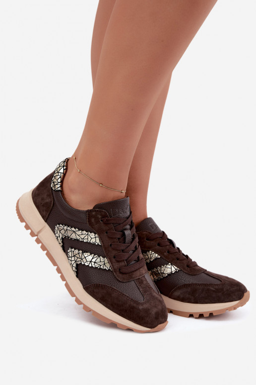 Sneakers da donna in suede sintetico color cioccolato D&A GR62-6015