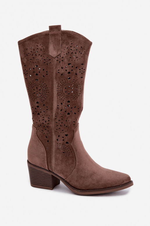 Stivali lunghi di stile cowboy marroni con ritagli Garena