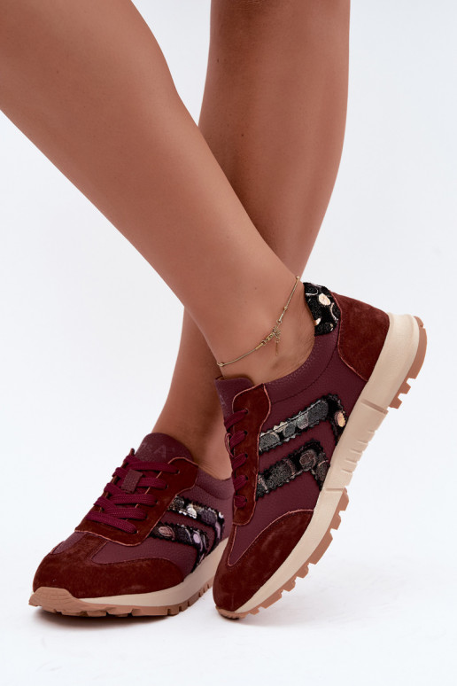 Sneakers da donna in ecopelle scamosciata D&A GR62-6015 bordeaux