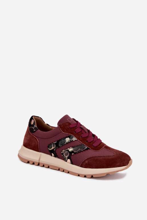 Sneakers da donna in ecopelle scamosciata D&A GR62-6015 bordeaux