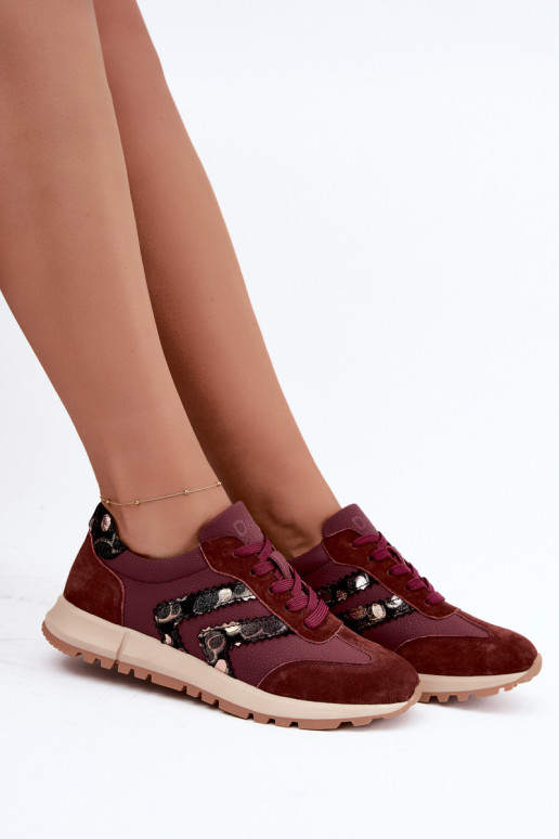 Sneakers da donna in ecopelle scamosciata D&A GR62-6015 bordeaux