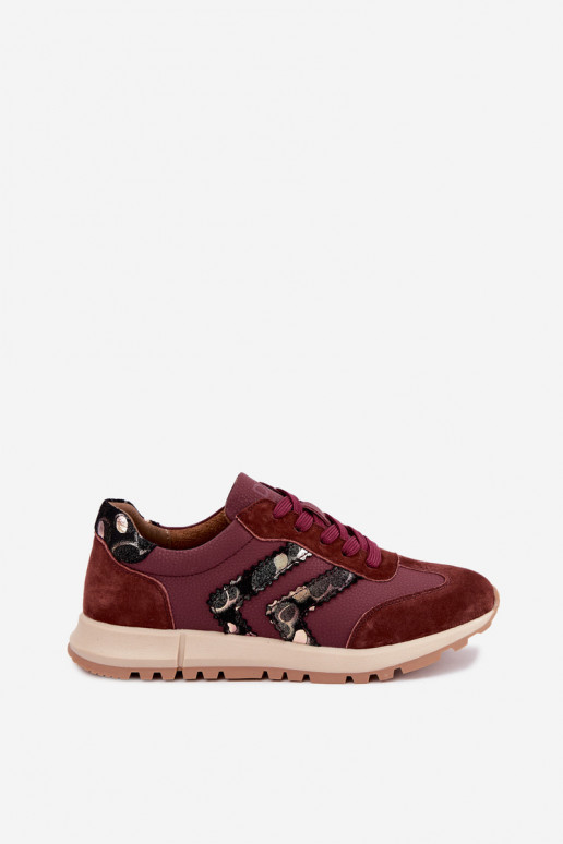 Sneakers da donna in ecopelle scamosciata D&A GR62-6015 bordeaux