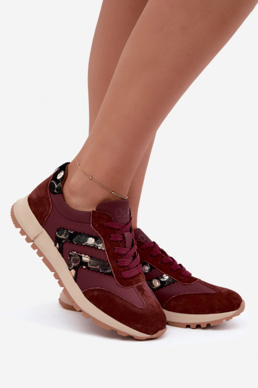 Sneakers da donna in ecopelle scamosciata D&A GR62-6015 bordeaux