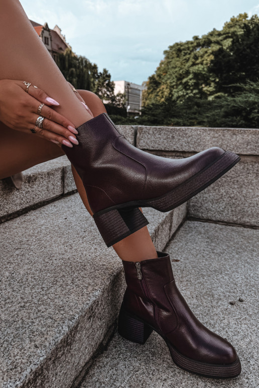 Stivaletti in pelle foderati con tacco D&A CR62-3369 bordeaux
