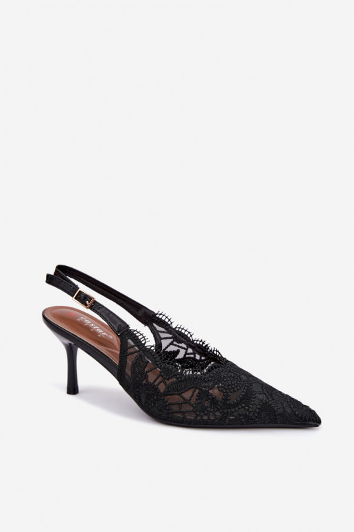 Sandali con lacci e tacco sottile in nero Talmeria
