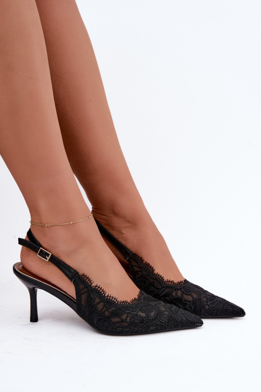 Sandali con lacci e tacco sottile in nero Talmeria