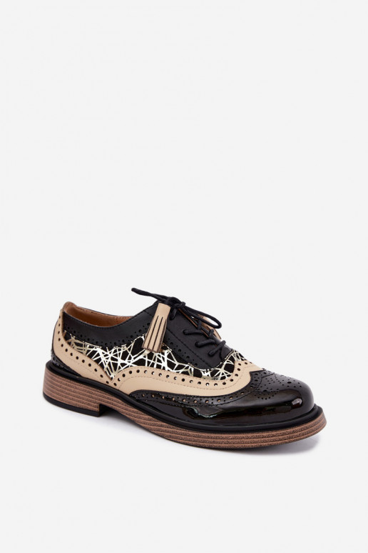 Scarpe in pelle da donna con lacci e frange Tai turiciejka K7816-01 nere