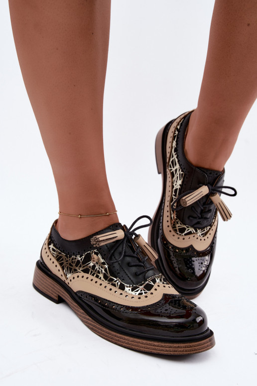 Scarpe in pelle da donna con lacci e frange Tai turiciejka K7816-01 nere