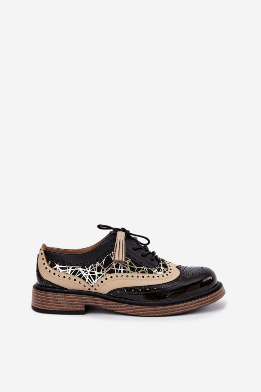 Scarpe in pelle da donna con lacci e frange Tai turiciejka K7816-01 nere